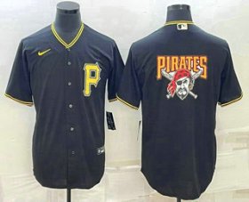 Wholesale Cheap Men\'s Pittsburgh Pirates Big Logo Black Stitched MLB Cool Base Nike Jersey