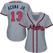 Wholesale Cheap Braves #13 Ronald Acuna Jr. Grey Road Women's Stitched MLB Jersey