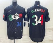 Wholesale Cheap Men's Los Angeles Dodgers #34 Fernando Valenzuela Number Mexico Black Cool Base Stitched Baseball Jerseys