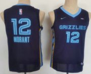 Wholesale Cheap Youth Memphis Grizzlies #12 Ja Morant Black Nike 2021 Stitched Jersey With Sponsor