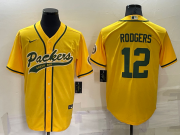 Wholesale Men's Green Bay Packers #12 Aaron Rodgers Yellow Stitched MLB Cool Base Nike Baseball Jersey