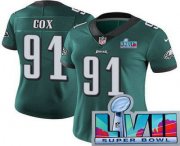 Wholesale Cheap Women's Philadelphia Eagles #91 Fletcher Cox Limited Green Super Bowl LVII Vapor Jersey