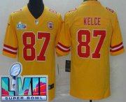 Wholesale Cheap Men's Kansas City Chiefs #87 Travis Kelce Limited Yellow Inverted Super Bowl LVII Vapor Jersey