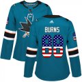Wholesale Cheap Adidas Sharks #88 Brent Burns Teal Home Authentic USA Flag Women's Stitched NHL Jersey