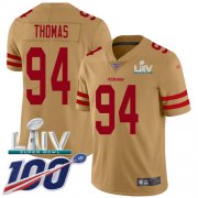 Wholesale Cheap Nike 49ers #94 Solomon Thomas Gold Super Bowl LIV 2020 Men's Stitched NFL Limited Inverted Legend 100th Season Jersey
