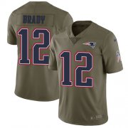 Wholesale Cheap Nike Patriots #12 Tom Brady Olive Youth Stitched NFL Limited 2017 Salute to Service Jersey