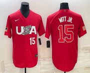 Wholesale Cheap Men's USA Baseball #15 Bobby Witt Jr Number 2023 Red World Baseball Classic Stitched Jerseys