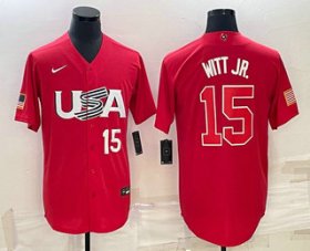 Wholesale Cheap Men\'s USA Baseball #15 Bobby Witt Jr Number 2023 Red World Baseball Classic Stitched Jerseys