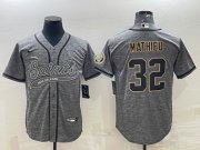 Wholesale Cheap Men's New Orleans Saints #32 Tyrann Mathieu Gray With Patch Cool Base Stitched Baseball Jersey
