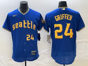 Wholesale Cheap Men's Seattle Mariners #24 Ken Griffey Number Blue 2023 City Connect Flex Base Stitched Jersey 1
