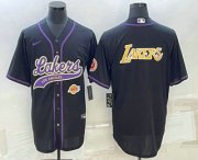 Wholesale Cheap Men's Los Angeles Lakers Black Big Logo With Patch Cool Base Stitched Baseball Jerseys