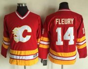 Wholesale Cheap Flames #14 Theoren Fleury Red CCM Throwback Stitched Youth NHL Jersey