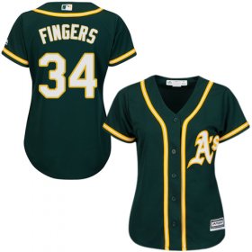 Wholesale Cheap Athletics #34 Rollie Fingers Green Alternate Women\'s Stitched MLB Jersey