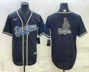 Wholesale Cheap Men's Los Angeles Dodgers Big Logo Black Cool Base Stitched Baseball Jersey