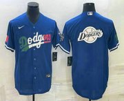 Wholesale Cheap Men's Los Angeles Dodgers Big Logo Navy Blue Pinstripe Stitched MLB Cool Base Nike Jerseys