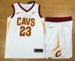Wholesale Cheap Men's Cleveland Cavaliers #23 LeBron James White 2017-2018 Nike Swingman Stitched NBA Jersey With Shorts