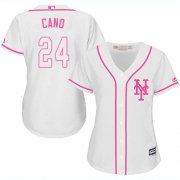 Wholesale Cheap Mets #24 Robinson Cano White/Pink Fashion Women's Stitched MLB Jersey