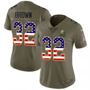 Wholesale Cheap Nike Browns #32 Jim Brown Olive/USA Flag Women's Stitched NFL Limited 2017 Salute to Service Jersey
