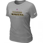 Wholesale Cheap Women's Nike Baltimore Ravens 2012 AFC Conference Champions Trophy Collection Long T-Shirt Light Grey