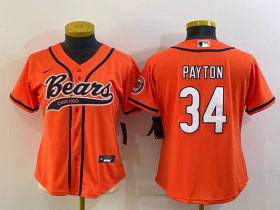 Wholesale Cheap Women\'s Chicago Bears #34 Walter Payton Orange With Patch Cool Base Stitched Baseball Jersey