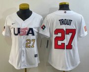 Wholesale Cheap Women's USA Baseball #27 Mike Trout Number 2023 White World Classic Replica Stitched Jerseys