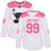 Wholesale Cheap Adidas Blues #99 Wayne Gretzky White/Pink Authentic Fashion Stanley Cup Champions Women's Stitched NHL Jersey