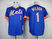 Wholesale Cheap Mitchell and Ness 1983 Mets #1 Mookie Wilson Blue Throwback Stitched MLB Jersey