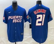 Wholesale Cheap Men's Puerto Rico Baseball #21 Roberto Clemente 2023 Blue World Classic Stitched Jerseys