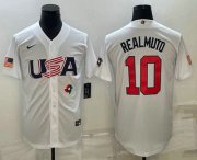 Wholesale Cheap Men's USA Baseball #10 JT Realmuto 2023 White World Baseball Classic Stitched Jerseys