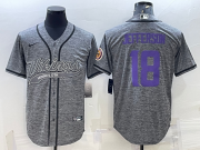 Wholesale Cheap Men's Minnesota Vikings #18 Justin Jefferson Grey Gridiron With Patch Cool Base Stitched Baseball Jersey