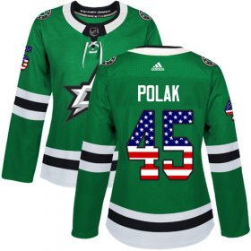 Cheap Adidas Stars #45 Roman Polak Green Home Authentic USA Flag Women\'s Stitched NHL Jersey