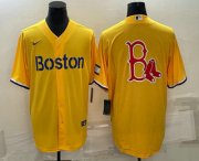 Wholesale Cheap Men's Boston Red Sox Big Logo Gold 2021 City Connect Stitched MLB Cool Base Nike Jersey