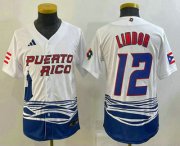 Wholesale Cheap Youth Puerto Rico Baseball #12 Francisco Lindor 2023 White World Baseball Classic Stitched Jerseys