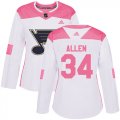 Wholesale Cheap Adidas Blues #34 Jake Allen White/Pink Authentic Fashion Women's Stitched NHL Jersey