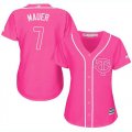 Wholesale Cheap Twins #7 Joe Mauer Pink Fashion Women's Stitched MLB Jersey