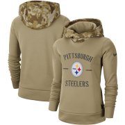 Wholesale Cheap Women's Pittsburgh Steelers Nike Khaki 2019 Salute to Service Therma Pullover Hoodie