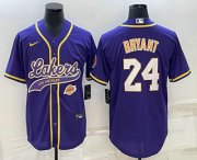 Wholesale Cheap Men's Los Angeles Lakers #24 Kobe Bryant Purple With Patch Cool Base Stitched Baseball Jerseys