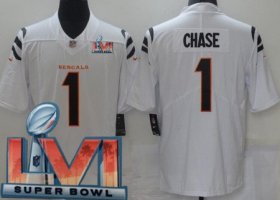 Wholesale Cheap Youth Cincinnati Bengals #1 Ja\'Marr Chase Limited White 2022 Super Bowl LVI Bound Vapor Jersey
