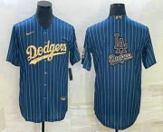 Wholesale Cheap Mens Los Angeles Dodgers Big Logo Navy Blue Pinstripe Stitched MLB Cool Base Nike Jerseys