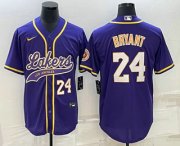 Wholesale Cheap Men's Los Angeles Lakers #24 Kobe Bryant Number Purple With Patch Cool Base Stitched Baseball Jersey