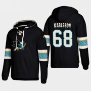 Wholesale Cheap San Jose Sharks #68 Melker Karlsson Black adidas Lace-Up Pullover Hoodie