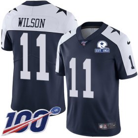 Wholesale Cheap Nike Cowboys #11 Cedrick Wilson Navy Blue Thanksgiving Men\'s Stitched With Established In 1960 Patch NFL 100th Season Vapor Untouchable Limited Throwback Jersey