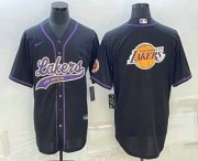 Wholesale Cheap Men's Los Angeles Lakers Black Team Big Logo Cool Base Stitched Baseball Jersey