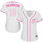 Wholesale Cheap Indians #10 Edwin Encarnacion White/Pink Fashion Women's Stitched MLB Jersey