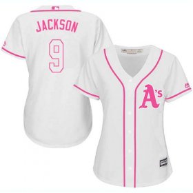 Wholesale Cheap Athletics #9 Reggie Jackson White/Pink Fashion Women\'s Stitched MLB Jersey