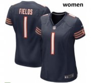 Wholesale Cheap Women Nike Chicago Bears #1 Justin Fields Navy 2021 NFL Draft First Round Pick Game Jersey