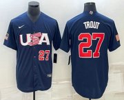 Wholesale Cheap Men's USA Baseball #27 Mike Trout Number 2023 Navy World Baseball Classic Stitched Jerseys