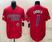 Wholesale Cheap Men's Puerto Rico Baseball #1 Carlos Correa 2023 Red World Baseball Classic Stitched Jersey