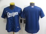 Wholesale Cheap Women's Los Angeles Dodgers Blank Navy Blue Pinstripe Stitched MLB Cool Base Nike Jersey