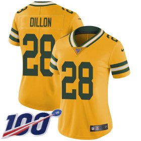 Wholesale Cheap Nike Packers #28 AJ Dillon Yellow Women\'s Stitched NFL Limited Rush 100th Season Jersey